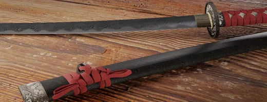 Katana in acciaio Fodero nero con iscrizione, senza bordo - Spade