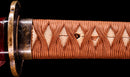 Katana Antica Giapponese con Saya Rosso e Tsuba Fukurin Momiji Dorata