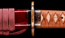Katana Antica Giapponese con Saya Rosso e Tsuba Fukurin Momiji Dorata