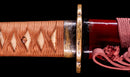 Katana Antica Giapponese con Saya Rosso e Tsuba Fukurin Momiji Dorata