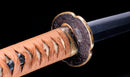 Katana Antica Giapponese con Saya Rosso e Tsuba Fukurin Momiji Dorata