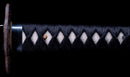 Katana Antica Giapponese con Koshirae in Lacca Nera e Tsuba in Ferro con Motivo a Piuma firmata Chikushi Tadamasa - Hozon