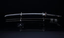 Katana Antica Giapponese con Koshirae in Lacca Nera e Tsuba in Ferro con Motivo a Piuma firmata Chikushi Tadamasa - Hozon