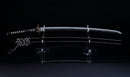 Katana Antica Giapponese con Koshirae in Lacca Nera e Tsuba in Ferro con Motivo a Piuma firmata Chikushi Tadamasa - Hozon