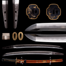 Wakizashi Antico Giapponese Toranba Hamon con Kogatana & Shakudō Tsuba